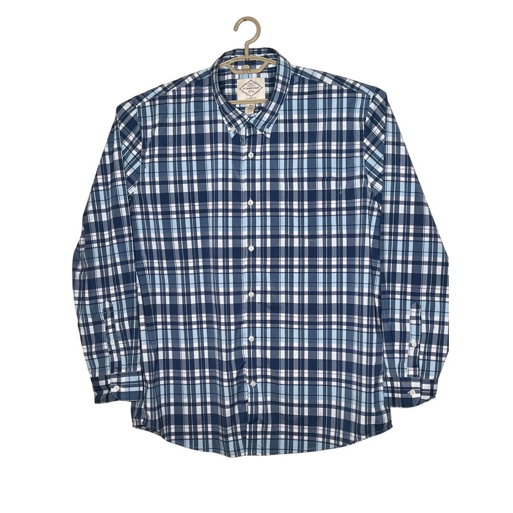 St. Johns Bay Classic Fit XXL Blue Plaid Long Sleeve Button-Up Shirt Quality